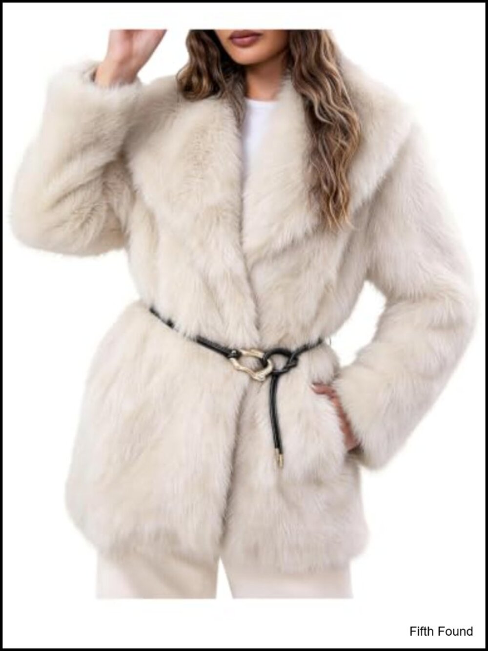 Women's Faux Fur Coat Lapel Mid Long Shaggy Furry Jacket with Belt